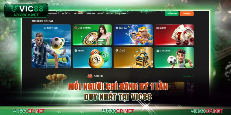 Mỗi người chỉ đăng ký 1 lần duy nhất tại VIC88