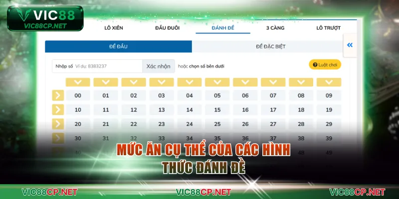 Mức ăn cụ thể của các hình thức đánh đề