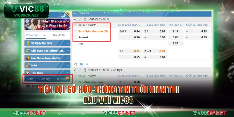 Tiện lợi sở hữu thông tin thời gian thi đấu với VIC88